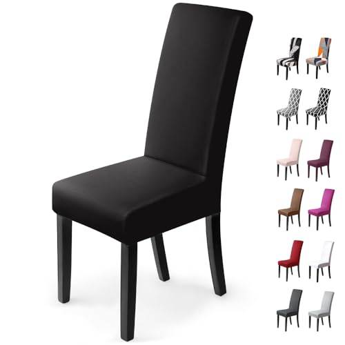 Stolsöverdrag 4 Stycken Stretch Stolskydd Matstolsöverdrag Lätt att Rengöra och Hållbar Skydd Stolsöverdrag Universal matstolsskydd för Hotell Restaurang Bankett (4 Stycken, Svart)-X