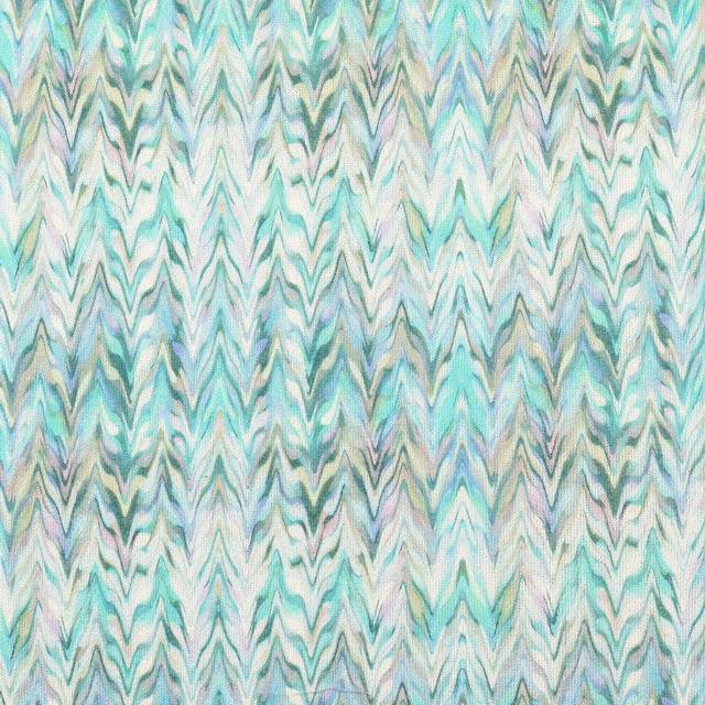 Viskose strik med batik zigzag i turkis