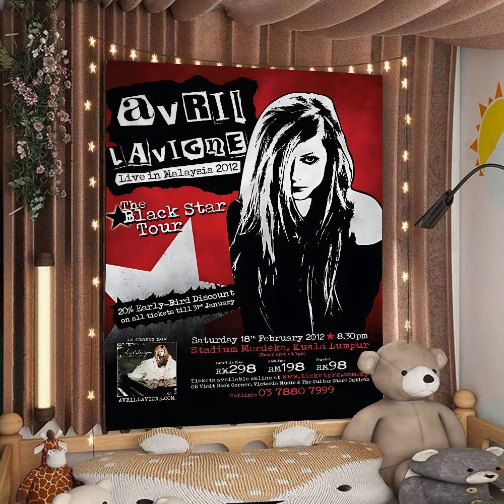 Avril Lavigne The Black Star Tour 2012 Väggbonad Live In Concert Nostalgisk Rumsdekor för Pop Punk Tidigt 2000-tal Musikfans white