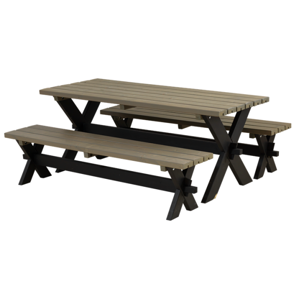 Plus Nostalgi Plankesæt - 177 cm - Bord og 2 Bænke - Sort/Gråbrun
