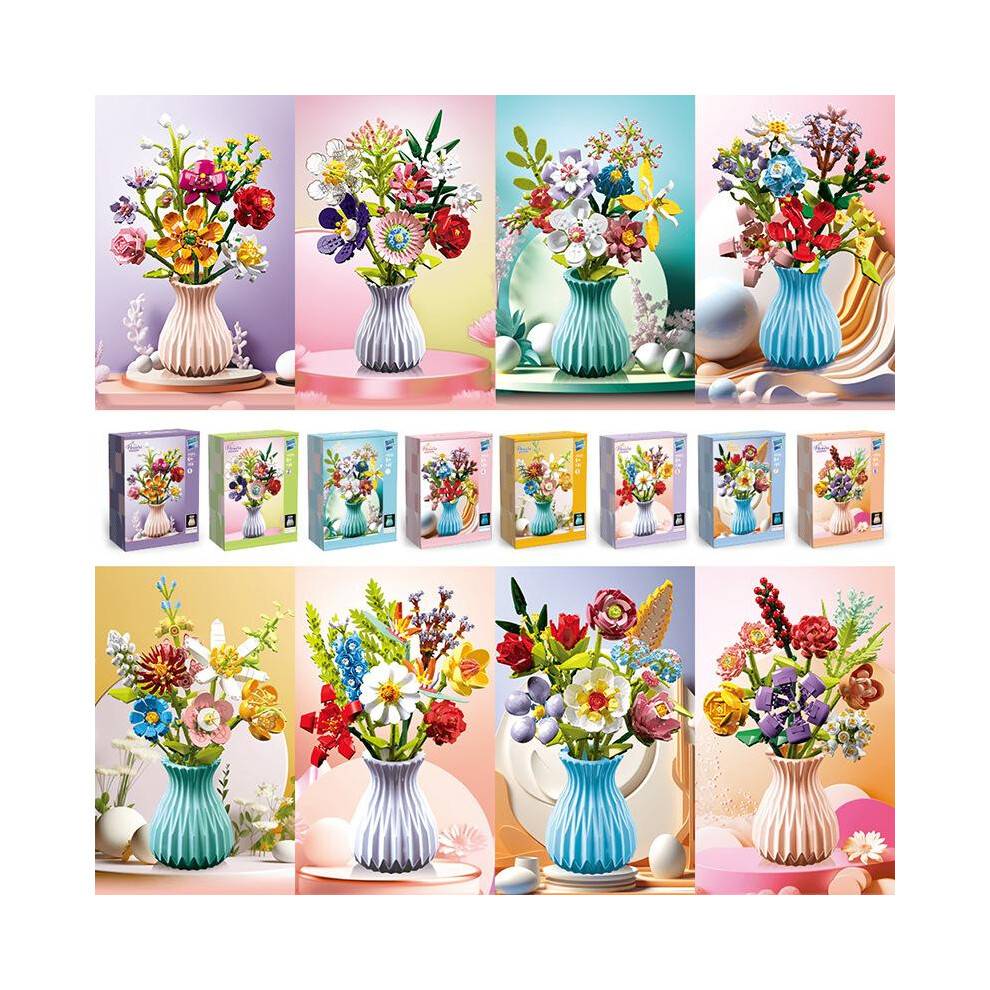 (109-3 flower 8 sets) Kids Educational Building Blocks Flower Set Mini Bricks Simulation Lily Rose Jasmine Osmanthus Bouquet Model Toy
