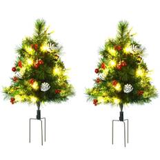 Set Om 2 Konstgjorda Minijulgranar Med LED-Lampor