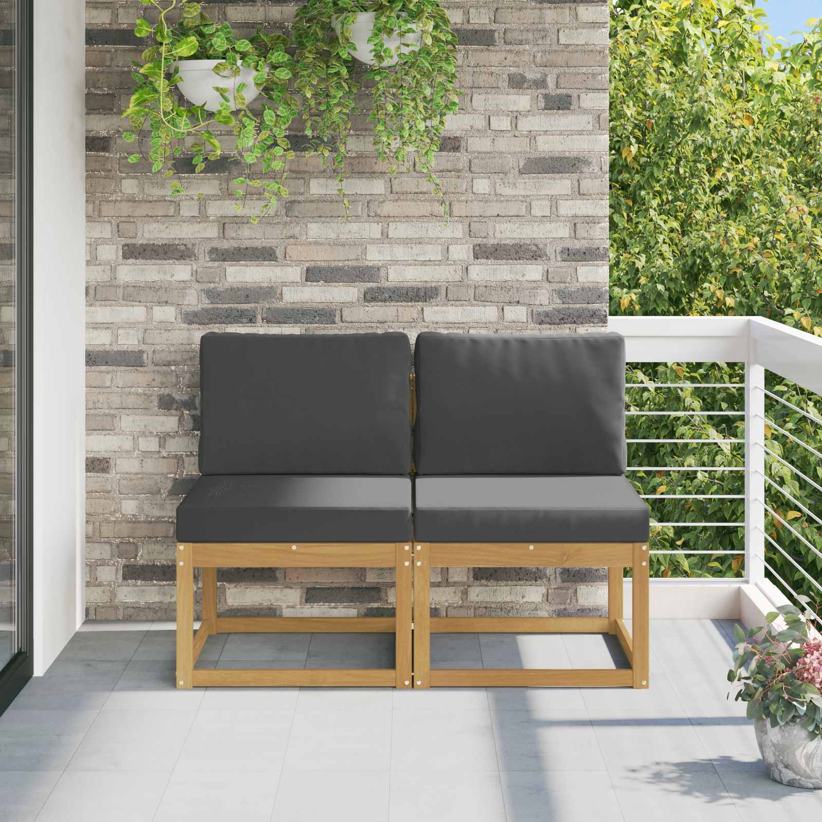 vidaXL 2 Stk Udendørs Mellem Sofa Massivt Akacietræ Hvid