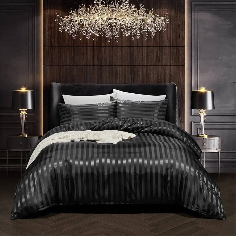 NoirLuxe Duntäcke Set - Elegant Sattinsovrum omvandlare - Svart / 200x200cm