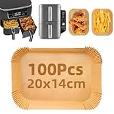 Bakplåtspapper Airfryer med Dubbelkammare, 100 stycken Förtjockade 20x14 cm Rektangel Papper Tillbehör för Ninja AF300EU / AF400EU / SL400EU /Cecotec 9L Andra Dubbla Airfryer