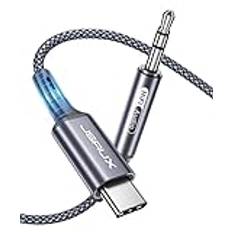 JSAUX USB C till 3,5 mm till 1 m, extra audiotyp C till 3,5 mm kontakt, stereo billudadapter, kompatibel med iPhone 16/15 Pro Max Plus, Galaxy S24, S23, S22 Ultra, iPad Pro-grå