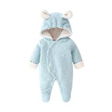 Baby Clothes Long Sleeve Romper Open Front Newborn Legs Hooded Thick Autumn Winter Cold Weather Clothes Coverall Baby Girl Boy Gift Plain Blue 12M blå