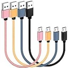 20 cm kort mikro-USB-kabel 4-pack, SUMPK USB 2.0 A-hane till Micro B nylon flätad hög hastighet laddningskabel för Android telefon, power bank, TV-dongel och surfplatta