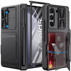 Vihibii für Samsung Galaxy Z Fold 5 Hülle mit S Pen Halter & Kartenfach & Kameraschutz & Displayschutzfolie & Scharnierschutz, Stoßfeste Schutzhülle Case Handyhülle für Galaxy Z Fold 5, Schwarz
