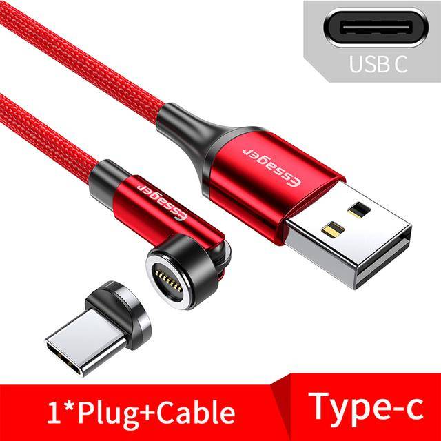 Essager Rotate Magnetic Kabel 360 graders USB Typ C Laddningskabel 3A Snabbladdning Magnet Laddare 540 Rotera Micro Magnetic Kabel 1m Type-C Cable röd