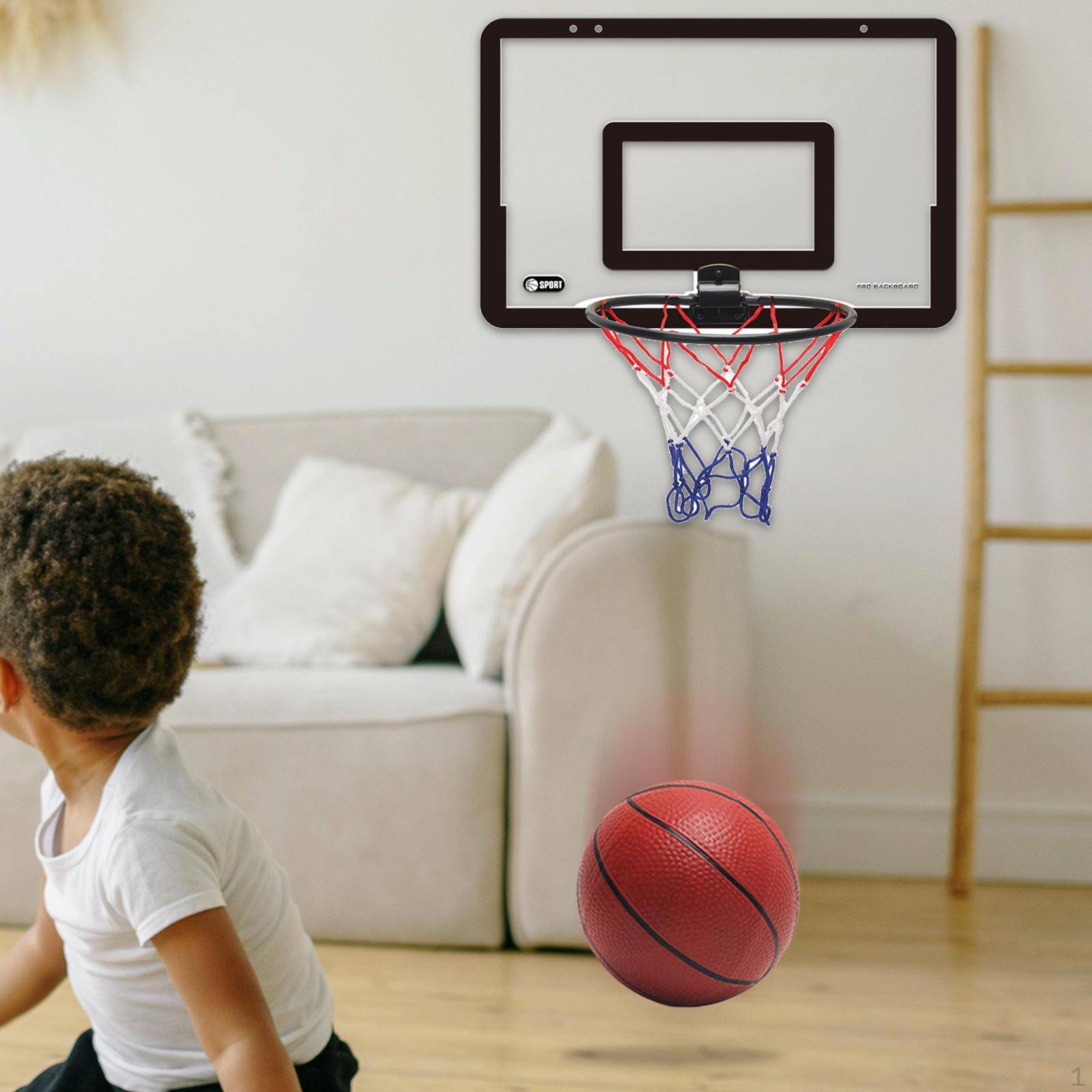 Inomhus mini basketbåge leksaker över dörren leksak Födelsedagspresenter med pump för pojkar svart