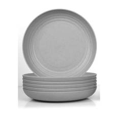 JSYMJSY Djup tallrikssats, 6 delar 25 cm stor mattallrik okrossbar, mattallrik plast återanvändbar, campingtallrik, lätt, plast BPA-fri mikrovågsugnssäker, grå