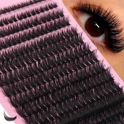 280 st 60D blandade kluster av lösögonfransar, 0,05 mm tjocklek, D-curl, blandad längd 8–16 mm, naturlig stil, ryska platta täta fluffiga handgjorda l