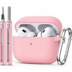 För Pro 2nd/1st Gen Case Cover (2023/2022/2019) med rengöringssats, mjukt silikonskydd för AirPod Pro 2 Generation - Rosa (AirPods1/2,AirPods Pro,AirPods 3,AirPods Pro (2nd generation),AirPods 4)