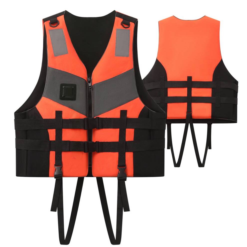 Redningsvest til voksne med justerbar bælte og lynlåslukning. Fantastisk til svømning, fiskeri og kajaksejlads. Sommerbadetøj. Orange, L.