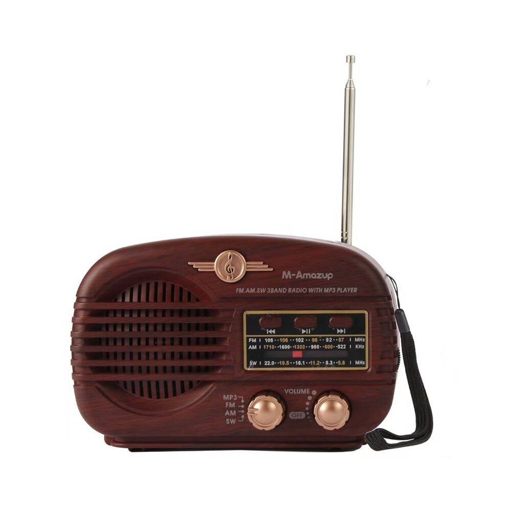 Retro Radio, Portable Radio AM FM Transistor Battery Operated Radio USB Music Player Dark Brown