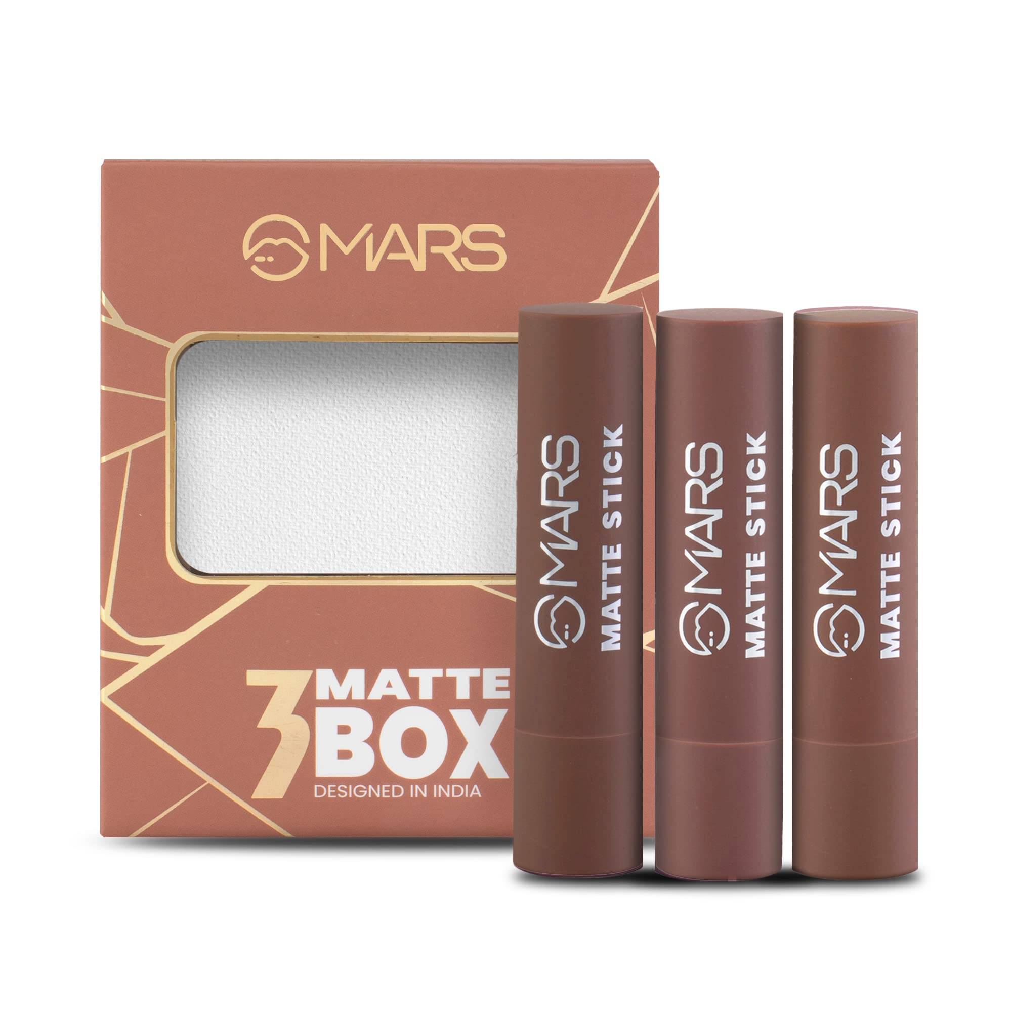 MARS Matt Läppstift Set med 3 för Kvinnor | Förpackning med 3 Läppstift | Matt Finish, Högpigmenterat | Slät Applicering & Långvarigt| Inget Behov av