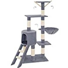 tectake Kattträd klösträd 144 cm, inomhus katthus kattdjursspel lägenhet med skrapa, ramp för katter, hängmatta katter, stege och kattbädd, lekmus