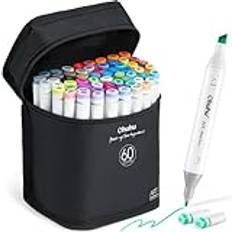 Ohuhu Alkoholmarker 60 Färger, Dubbelspets Mejselspets & Fin Spets Permanent Konstmarker för Manga Målning Färgläggning Med Bärkasse Oahu Series