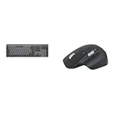 Logitech MX Mechanical trådlöst bakgrundsbelyst tangentbord, linjära brytare, Layout tysk - Grå & Logitech MX Master 3S - Trådlös mus för topprestanda med ultrasnabb scrollning, Ergo, 8K DPI, Mörkgrå