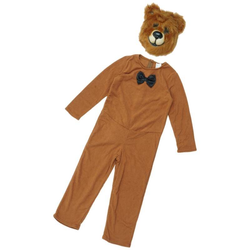 Barn Barn Björn Cosplay Kostym Dragkedjeförsedd Jumpsuit och Plyschhuvudmask och Svans Set för Maskerader och Halloween cm brun