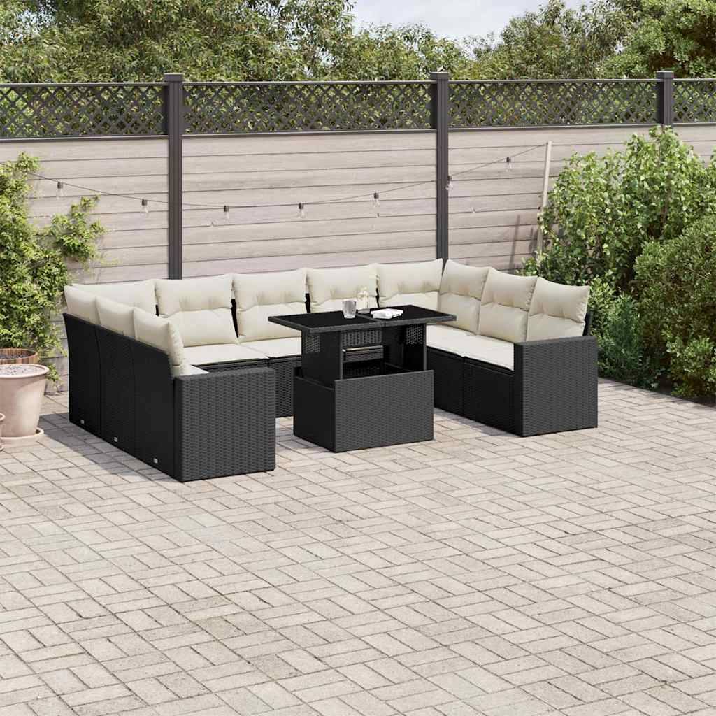 Sofasæt Til Haven 10 Dele Med Hynder Polyrattan - Sort og cremefarvet / Uden opbevaring