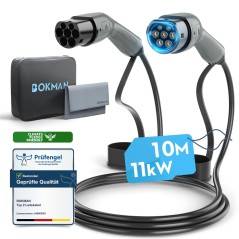 Bokman Type 2 EV-opladningskabel 11kW 10m | Mode 3, 16A, 3-fase med bæretaske.