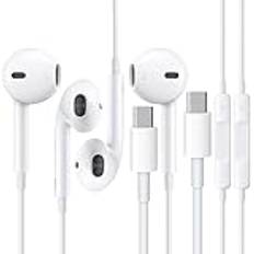 2-pack USB C-hörlurar för iPhone 15 typ C öronsnäckor trådbundna hörlurar med mikrofon och fjärrkontroll brusreducering för iPhone 15 pro, iPad Pro, Galaxy S23/S22/S21/S20/Ultra Note 10/20, Pixel