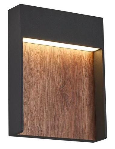 FLATT Udendørs væglampe i aluminium H23 cm 13W LED - Antracit/Mørkt trælook