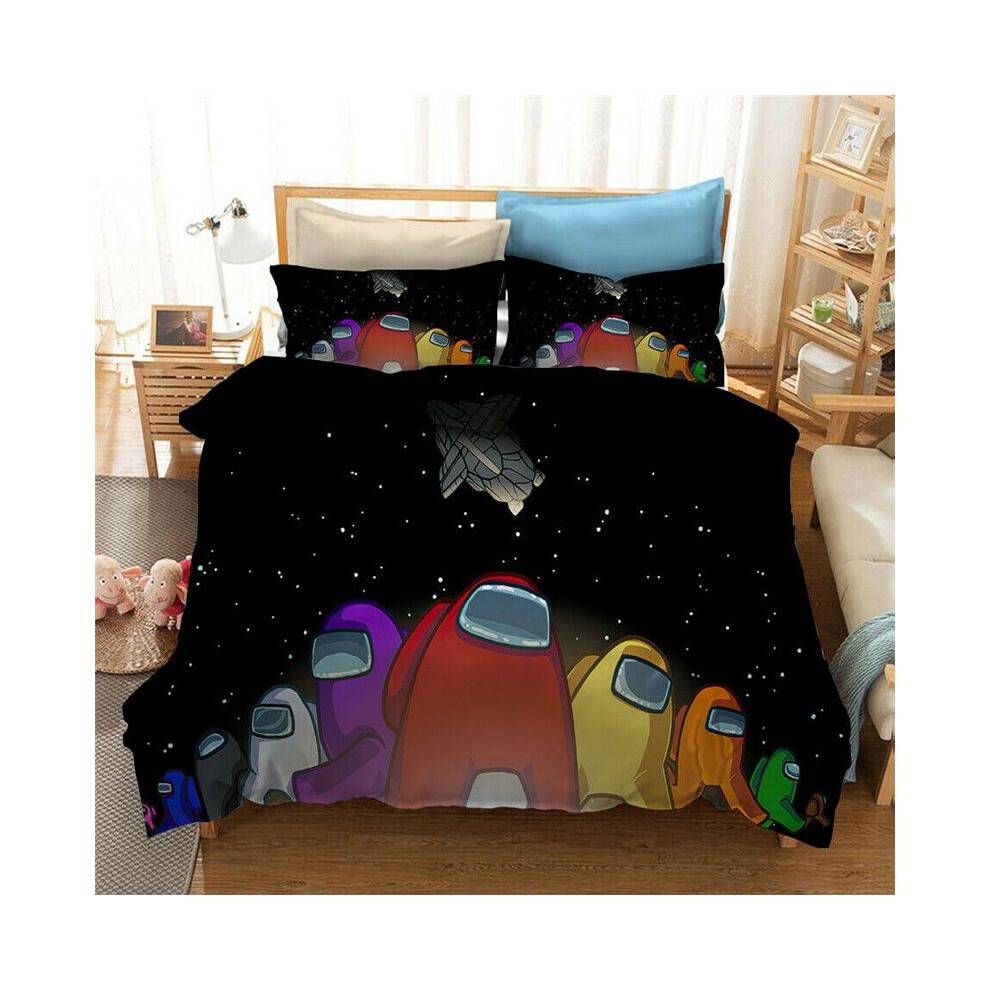 (Black,US-Queen-3pcs-228cmx228cm)23pcs Game Among Us Bedding Set Quilt Duvet Cover Pillowcase 3d Cartoon Print