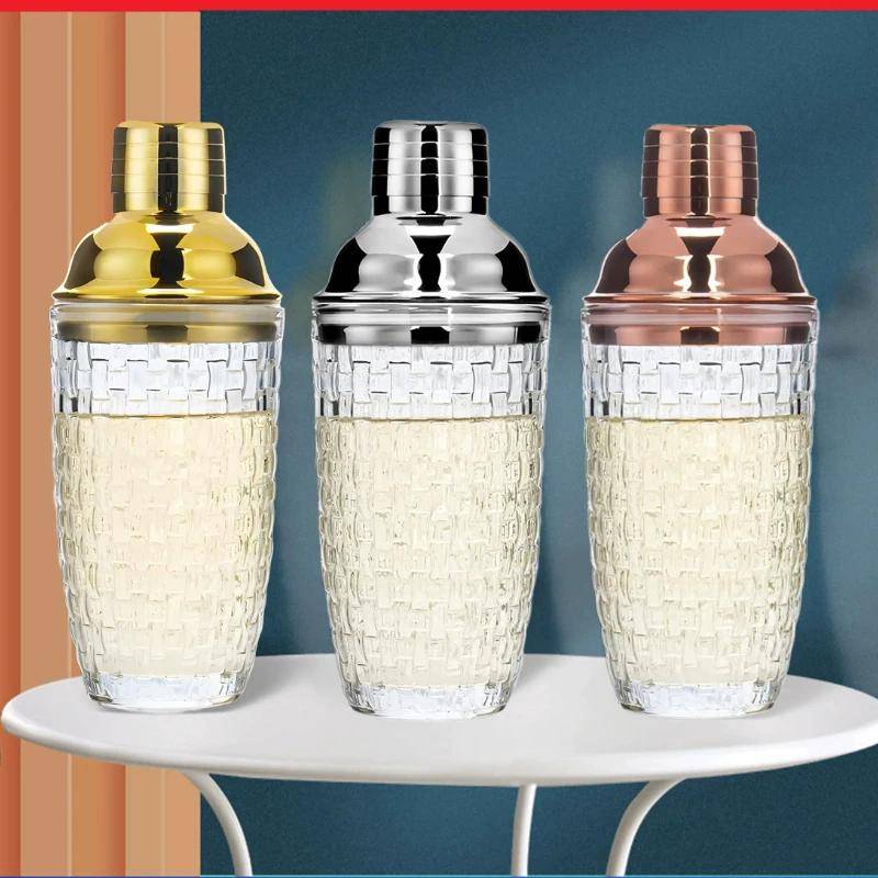 Kristall Silver Cocktail Shaker Lock Bar Öl Mixer Verktyg Bartending Glas Kopp Rostfritt Stål Lock Fest Hem Barutrustning Glasvaror