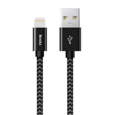 Benks Amber Nylon Braided iPhone Cables 0.25m 2A 8 Pin to USB Data Sync Metal Cable for Plus 7 iPhone6 6s iPad Air Mini Black