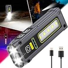 GEARLITE Uppladdningsbar LED-ficklampa, 7 lägen, minificklampa med rött ljus och COB, liten uppladdningsbar LED-lampa för verkstad, bil, nödsituation, camping, utomhus