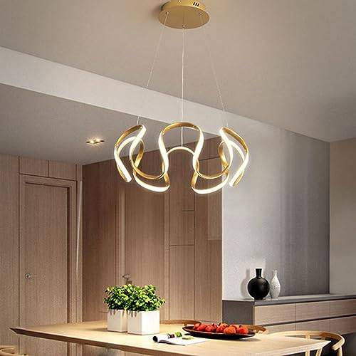 Bellastein LED Hängande Lampa - Dimbar 6-Ringar Roterande Matbord Ljuskrona Med Fjärrkontroll - Golden Aluminium Designer Höjd Justerbar (Guld)