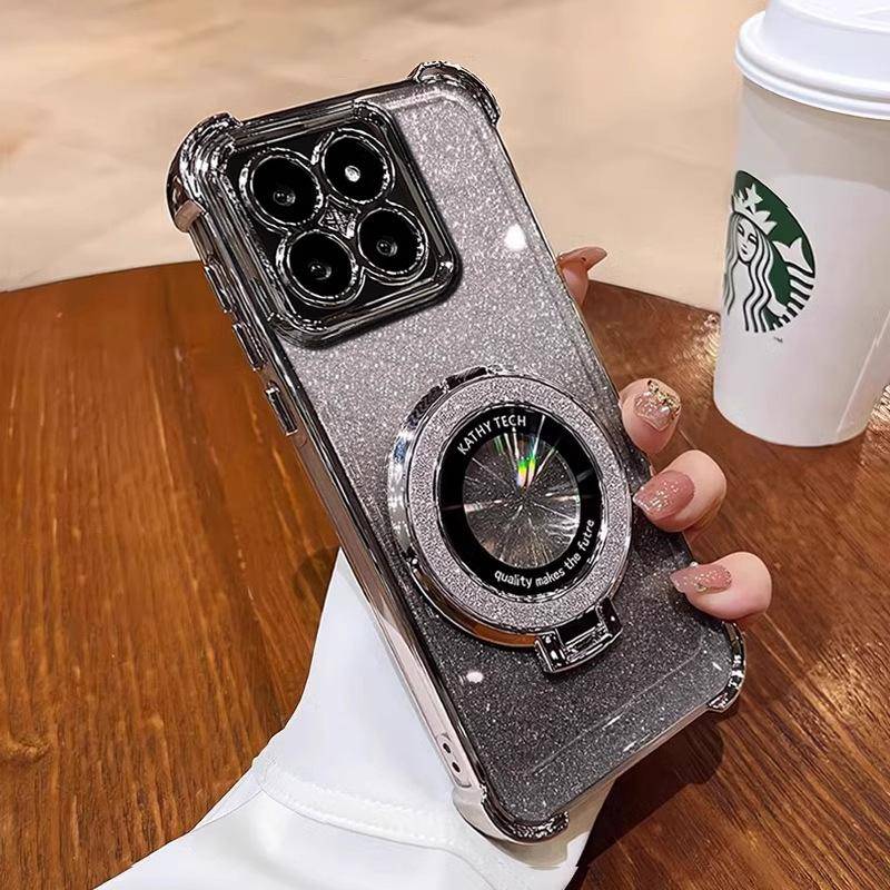 Suitable for Xiaomi 15 Phone Case, Electroplated Airbag, Shockproof Soft Case with Lens Film, Redmi Note14 Glitter Stand Model Redmi K40S/POCO F4