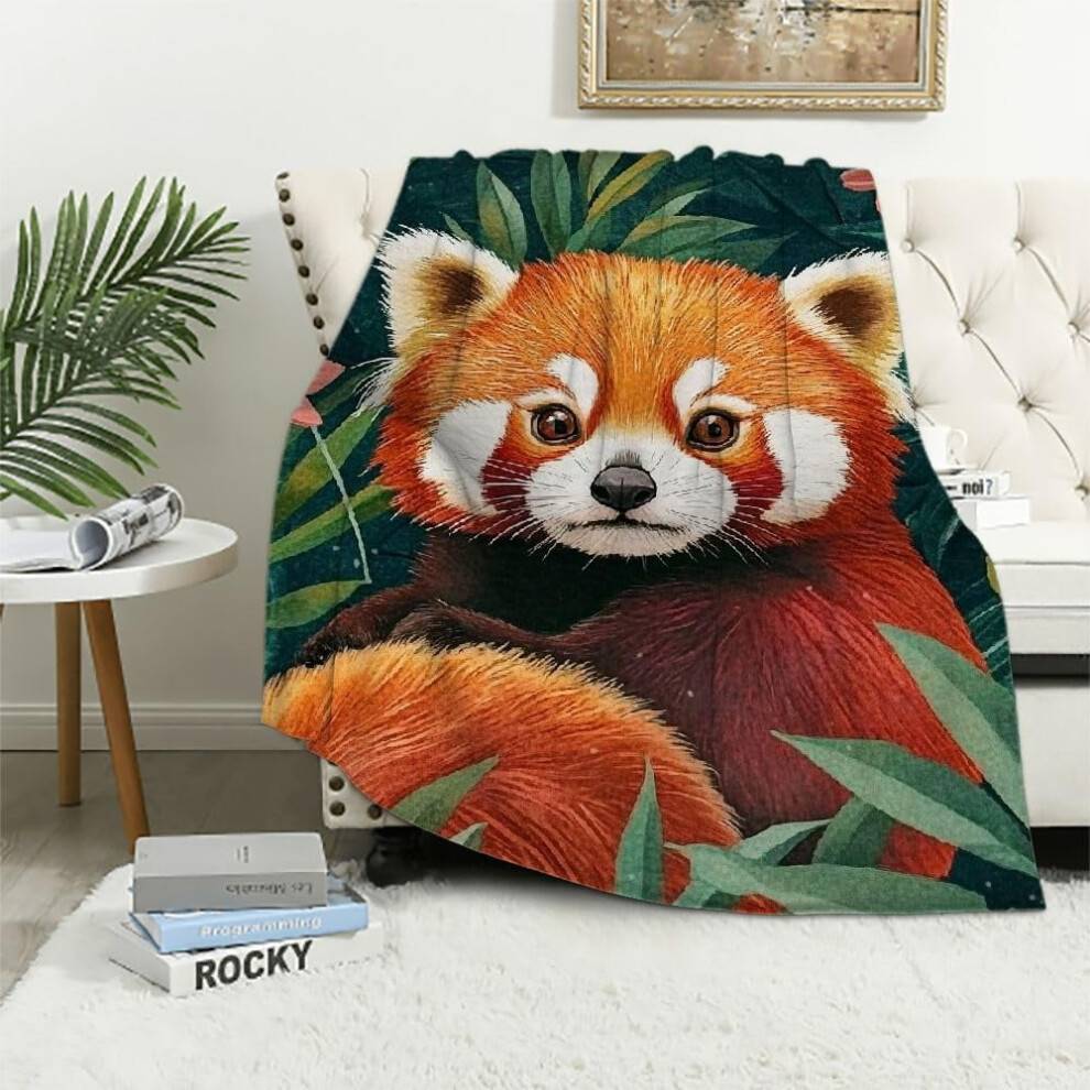 Plysetæppe med livlig rød panda - Ultrablødt flannel, let og varmt, anti-pilling, til sofa, soveværelse, rejser 60x80 tommer