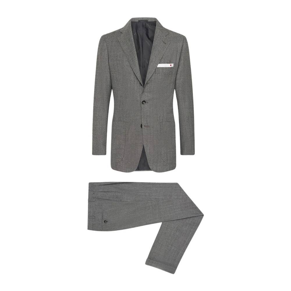 Kiton Herringbone Ulddragt - Jakkesæt - Herre - Grå - S - Uld