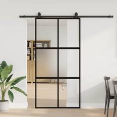 vidaXL Skjutdörr med beslag svart 102,5x205 cm härdat glas