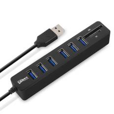 JDL-HSD8 USB Hub Combo Splitter 3/6 portar Valfri USB 2.0 High Speed Mini 2 In 1 SD TF-kortläsare 8 svart
