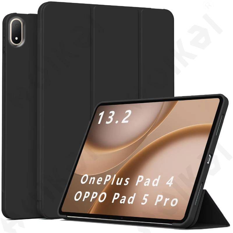 För OnePlus Pad 4 Fodral 2026 Tri-fold PU Läder Mjuk Baksida Ställ Surfplatta Skal för Funda Oneplus Pad 4 One Plus Pad 4 Fodral 13.2 Tum rosa