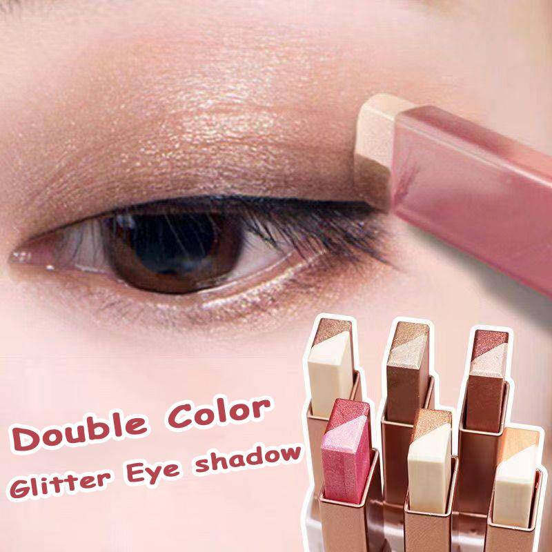 Dubbelfärgad glitter ögonskuggspenna Matt ögonskugga Smink Vattentät Bicolor Skimmer Kosmetika Skönhetsverktyg för Smink beige