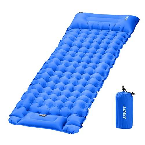 Camping liggmatta, självuppblåsande, 200 x 69 x 10 cm, uppblåsbar luftmadrass med fotpump och kudde, vattentät liggmatta, camping, luftmadrass, utomhus för vandring, strandtält (blå)