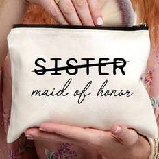 1 Pc Maid Of Honor Printed Fashion Toiletry Bag - Stylish, Lightweight Travel Cosmetic Organizer With Zipper, Machine Washable, Multi-Purpose Accessor - Beige - one-size,Pink,Black,Purple,Khaki,Rose Red