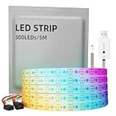 WS2812B LED-remsa, Anpassningsbar 5050 SMD 256 RGBIC LED-remsa för DIY-design och Heminredning (Vit, 300LEDs/5M)
