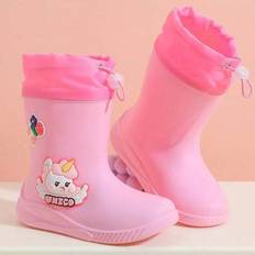 Tecknade barnregnstövlar, flickor mitt på vaden regnskor, pojkar gummiregnskor för 2-9 år - Rosa (150,160,170,210,220,180,190,200)