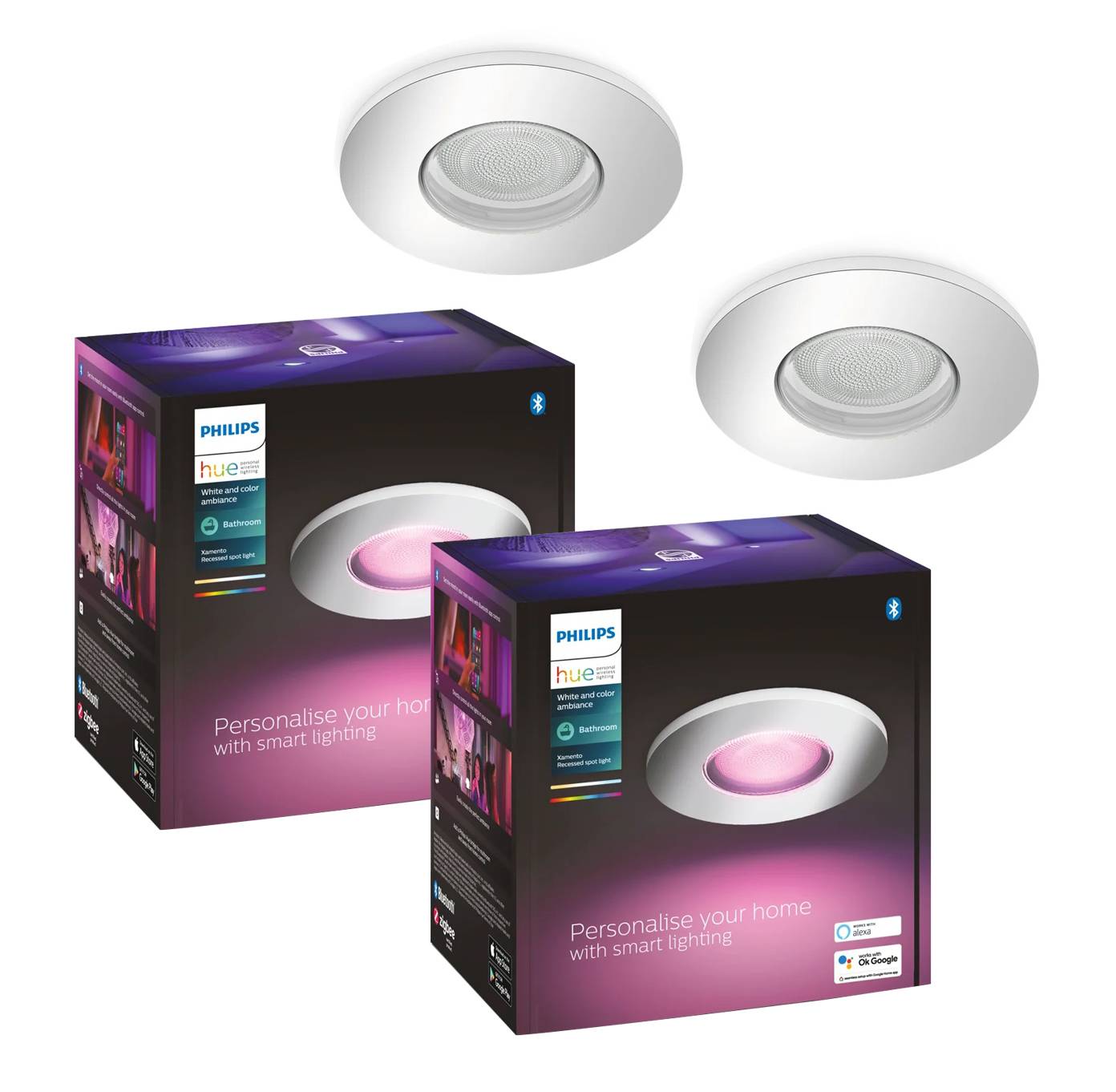 Philips Hue White & Color Ambiance Xamento Bathroom – Innbyggingsspot Rund GU10 5,7W Krom IP44 × 2 – Bundle