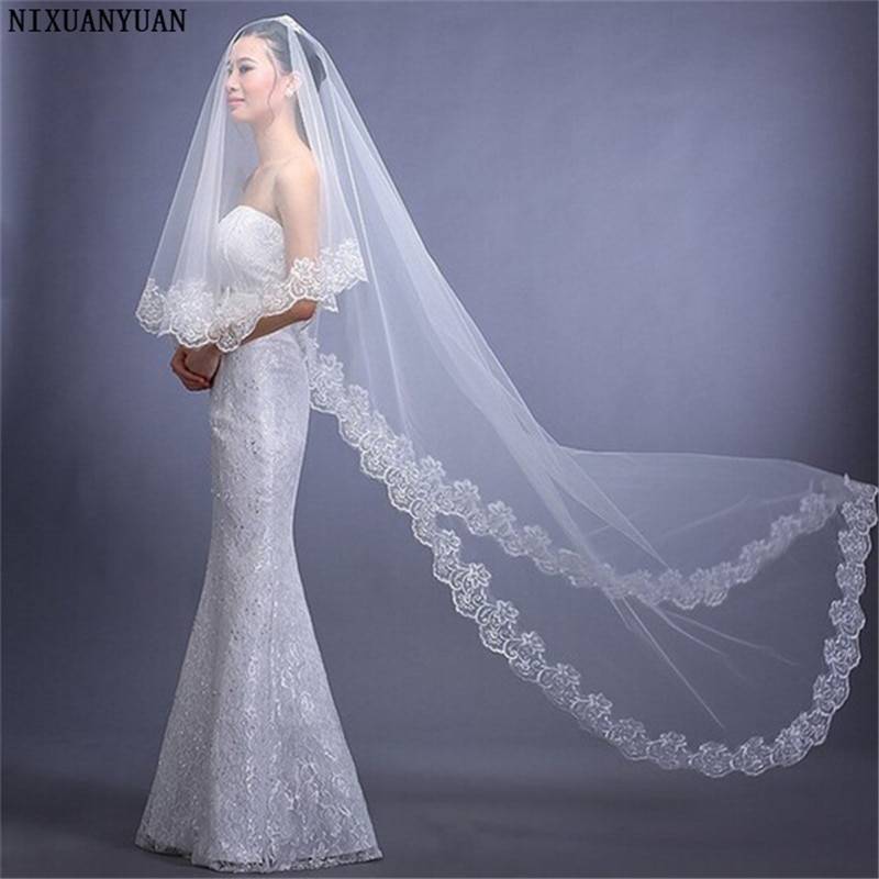 Brudslöja elfenben vit 1 lager spets com renda voile mariage brud bröllop slöjor tillbehör velos de novia veu de noiva - Elfenben