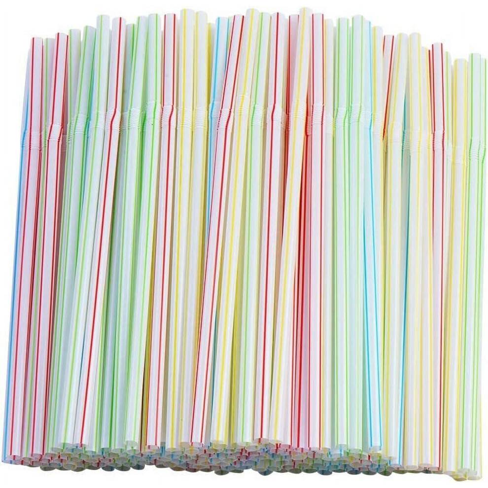 300 stk. stribede fleksible 8" plastiksugerør, engangs bøjelige sugerør til fester, barer, drikkevarebutikker, børn og voksne