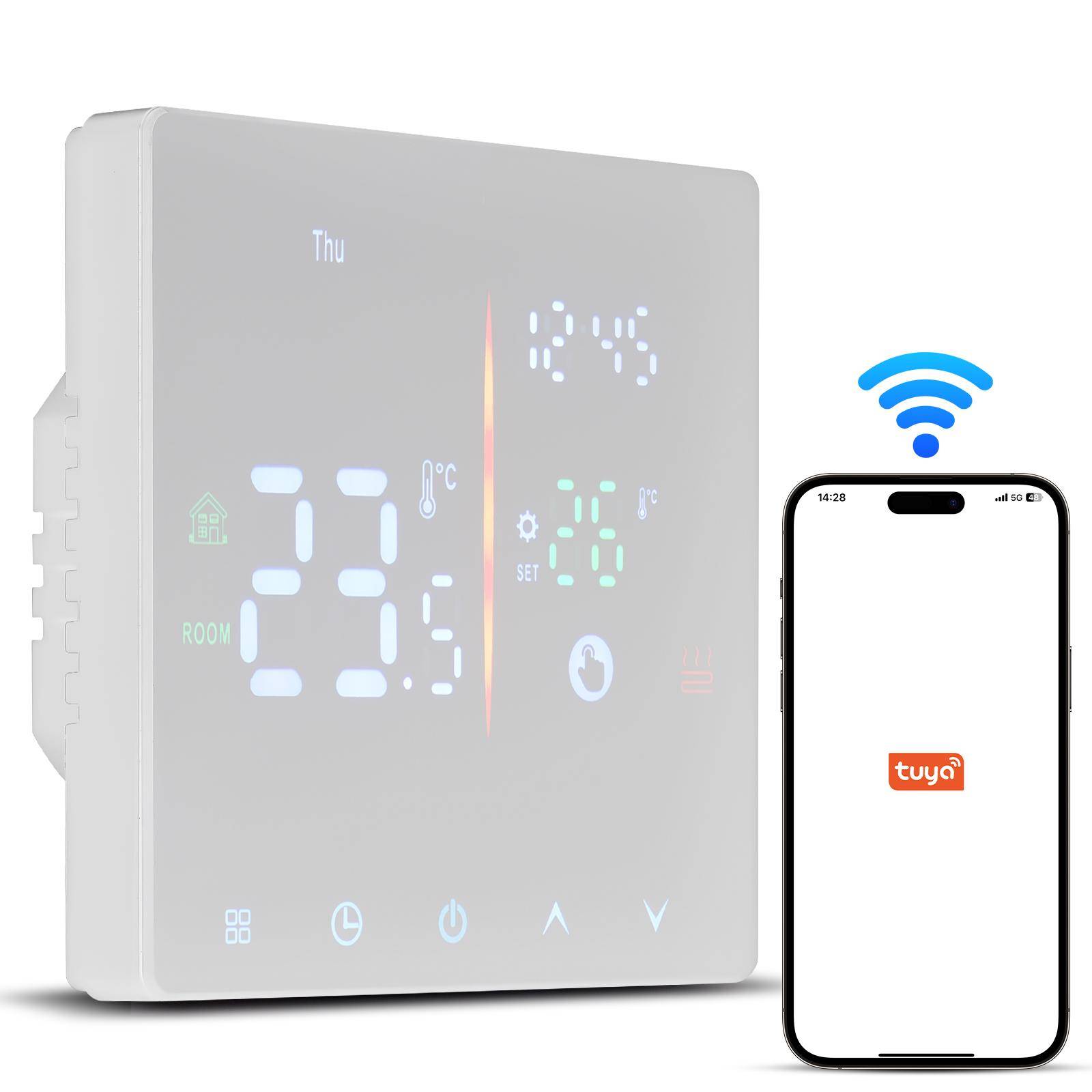 Smart termostat för hemmet WiFi Veckoprogrammerbar digital termostat Manuell/automatiskt läge Tuya WiFi Water Heating vit