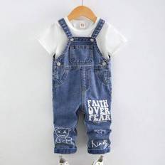 Baby Boy Brevtryck Street Style Overall Casual Byxor, mångsidig - Blå (6-9M,9-12M,12-18M,18-24M,2-3Y)